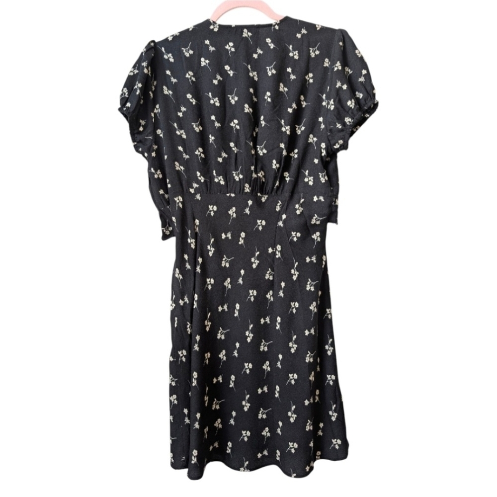 Cotton Candy La Tie Front Floral Print Mini Dress- Black Sz Lg - Picture 6 of 9